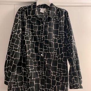 National Womens Black&White Graphic Print Blouse-Sz 12 Grannycore Mature Office